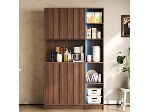 Armoire de cuisine haute 105x40x180 cm avec led et prises, coloris noyer