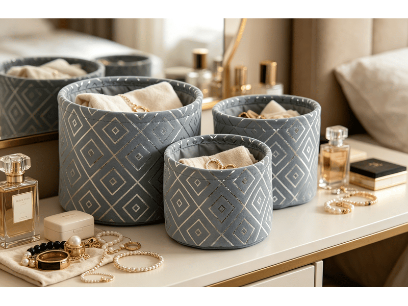  Ensemble de paniers dkd home decor gris à motifs géométriques 22x22 cm lot de 3 S3007360 - Conforama D