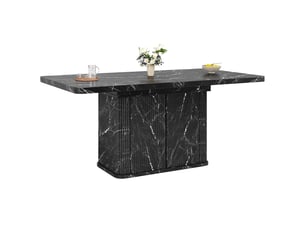 Table à manger extensible 140-180 x 80 x 76,5 cm avec rangement caché et piètement à relief vertical, mdf et métal, noir