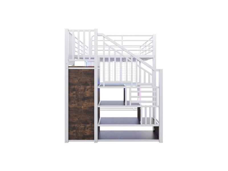 Lit mezzanine lit enfant double 140x200 cm éclairage d'ambiance télécommandé échelle de rangement bureau armoire étagères blanc  - Conforama D