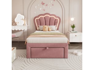 Lit avec rangement 90x190 cm <strong>KORFEE</strong>  <strong></strong> coloris rose