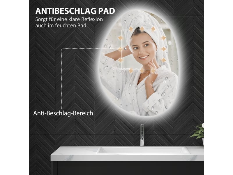 Miroir de salle de bain asymétrique avec éclairage led, miroir led 70x50 cm, anti-buée, 3 couleurs, interrupteur tactile, argenté.  - Conforama R