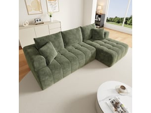 Canapé d'angle en l modulable 3-4 places 244,5 cm vert en chenille, design cloud sans cadre, sans montage