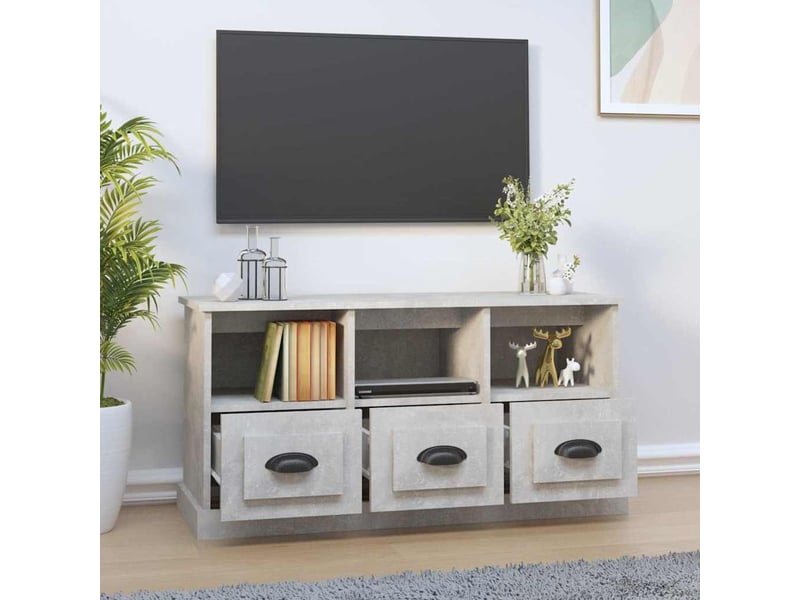  Meuble tv - banc tv - meuble de rangement gris béton 100x35x50 cm bois d'ingénierie  - Conforama C