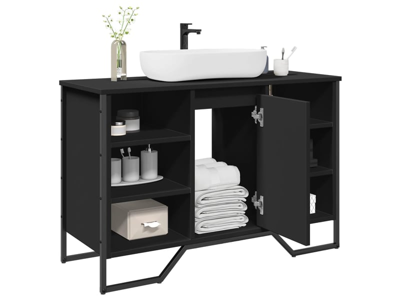  Armoire lavabo salle de bain, meuble de rangement noir 91x35x60 cm  - Conforama B