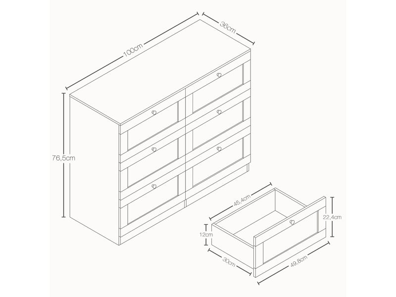  Commode altino 6 tiroirs, chambre, rangement vêtements, meuble, 76,5x100x36cm, blanc 3332187 - Conforama D