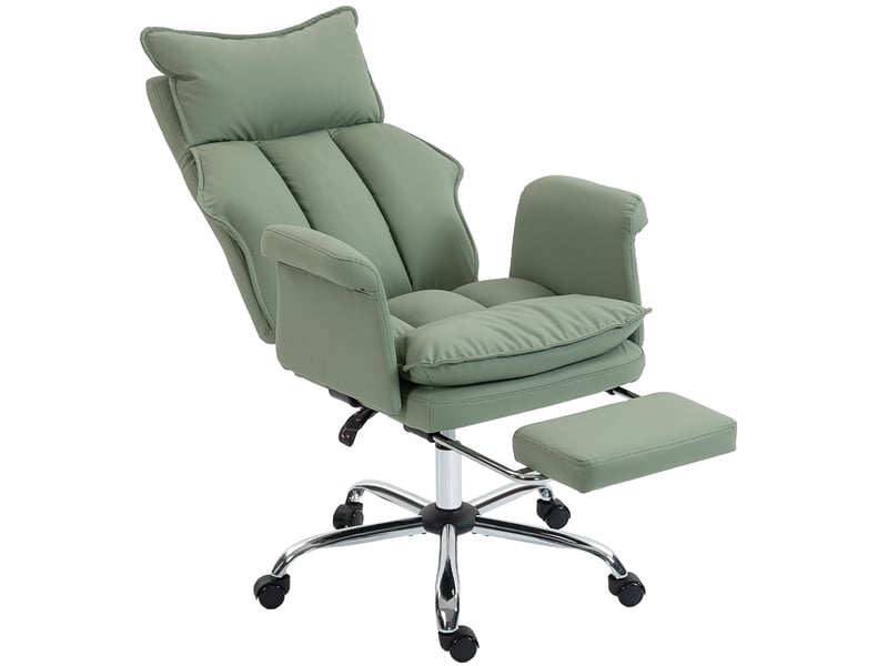 Fauteuil de bureau avec repose-pieds dossier inclinable haut rembourré épais similicuir roues vert - Conforama A