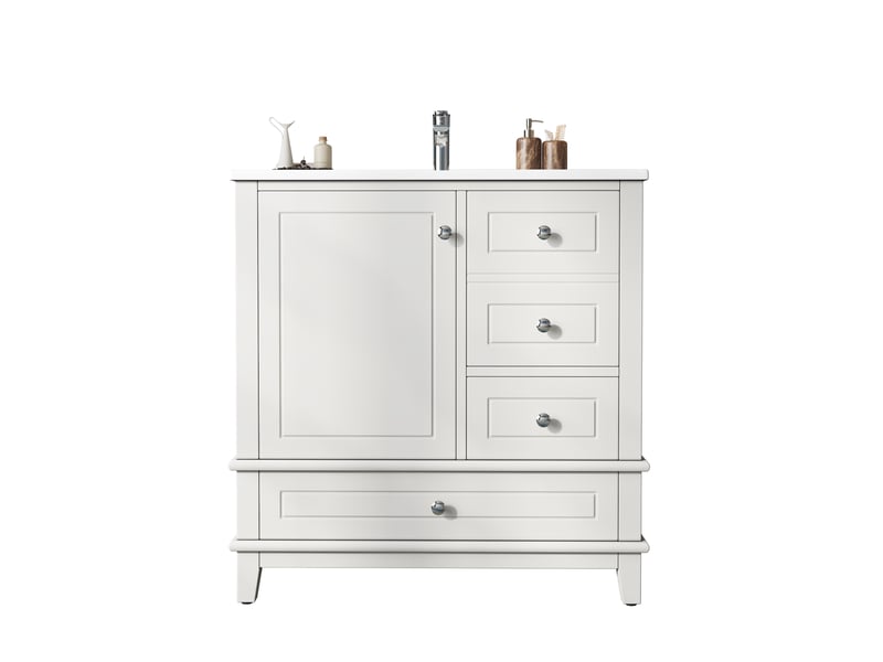 Meuble sous vasque avec 3 tiroirs, 1 porte à fermeture douce et rangement pour salle de bain, blanc, 81 × 47 × 86 cm - Conforama A