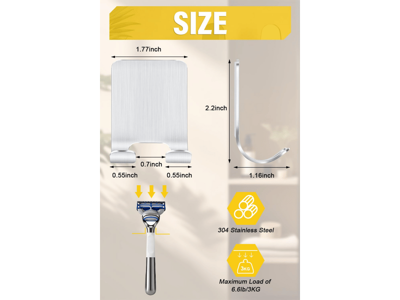  Support de douche 2 pièces,crochet autocollant adhésif en acier inoxydable - porte-serviette sans percer pour salle de bain et cuisine  - Conforama C