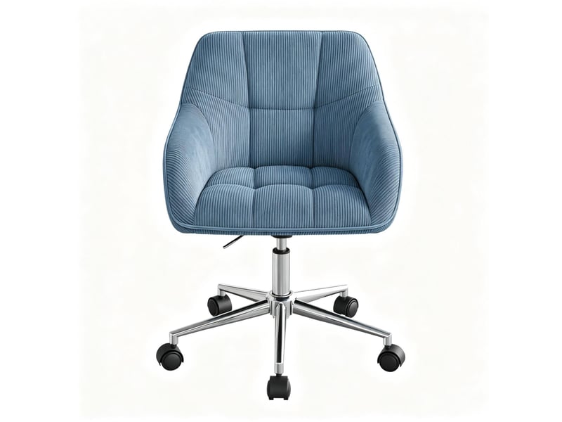  Chaise de bureau pivotante avec accoudoirs fixes, hauteur réglable et roulettes en velours côtelé bleu  - Conforama A