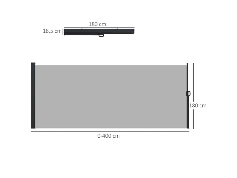  Store latéral brise-vue paravent rétractable dim. 4l x 1,80h m alu. Polyester anti-uv haute densité 180 gm² gris  - Conforama E