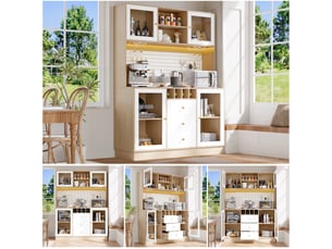 Armoire de cuisine, rangement bouteilles et verres, avec éclairage led, coloris blanc, pour salon, design moderne, pour intérieur