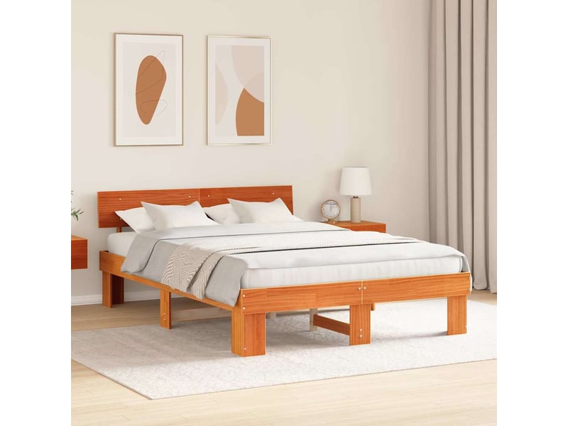  Lit double- lit adulte -  cadre de lit avec tête de lit brun  150 x 200 cm pin massif  - Conforama B