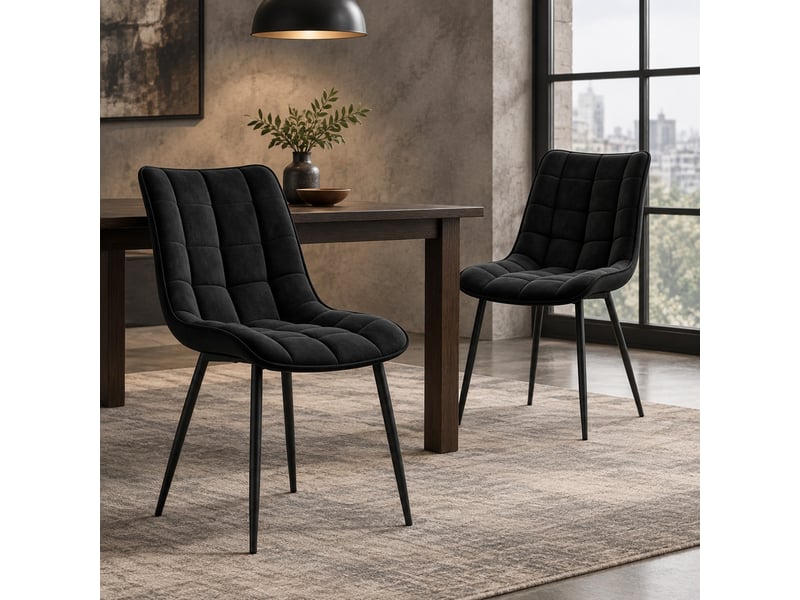  Lot de 2 chaises de salle à manger,46x39x85,5 cm,antidérapantes,velours,noir  - Conforama B