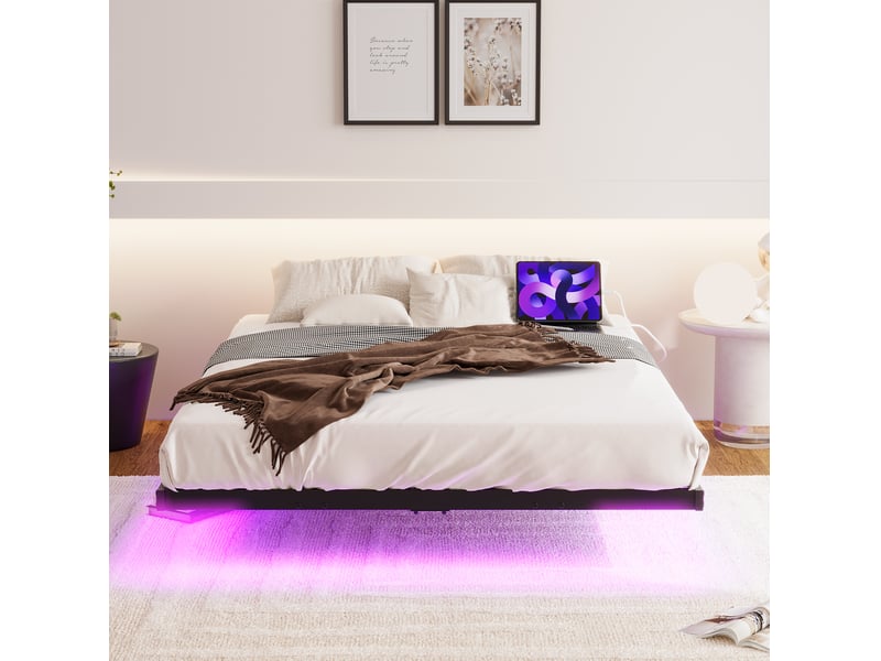 Lit 140x200 effet flottant avec led et station de charge evryae - Conforama B
