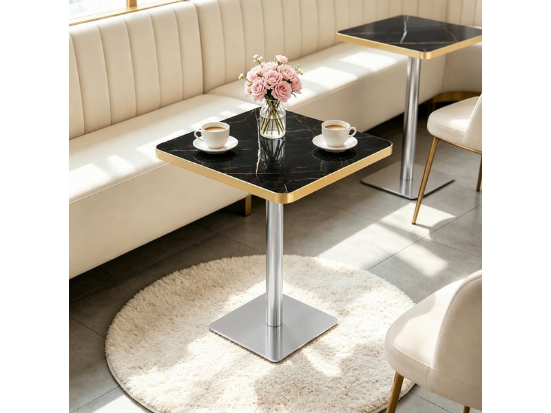Table à manger carrée,60x60x74 cm,mdf et métal,noir effet marbre - Conforama B