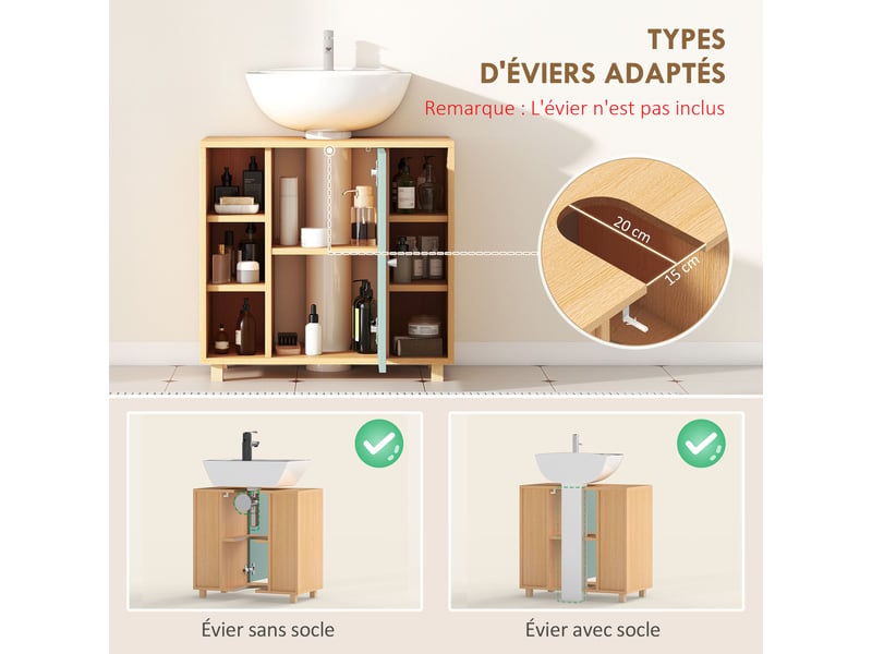  Meuble sous lavabo, meuble de salle de bain avec 6 étagères ouvertes et porte à amortie fermeture 60 x 33 x 57 cm, vert  - Conforama A