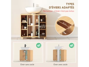 Meuble sous lavabo, meuble de salle de bain avec 6 étagères ouvertes et porte à amortie fermeture 60 x 33 x 57 cm, vert