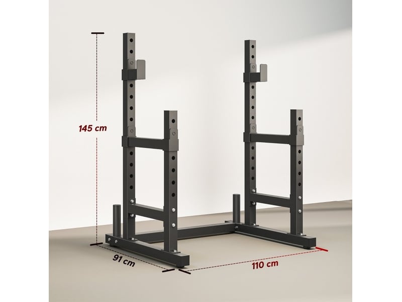  Rack à squat réglable 110x91x145 cm – noir – double support de barre avec rangement de disques  - Conforama B