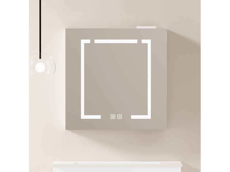  Meuble miroir mural led avec rangement dissimulé pour salle de bain, salon ou chambre, mdf blanc, 72 × 24,5 × 73 cm  - Conforama C