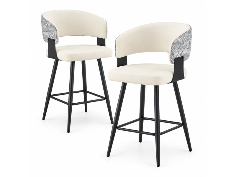  Tabourets de bar lot de 2 avec dossier et repose-pieds - lpospi - assise ergonomique, métal, pu - blanc  - Conforama A