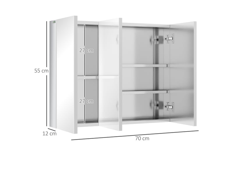  Armoire de toilette avec 3 portes miroir en acier inoxydable argenté 70x12x55 cm  - Conforama C