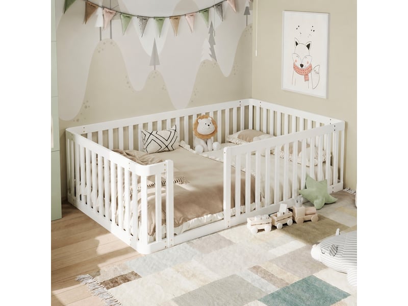  Lit enfant 90x200 avec barrière, cadre en pin massif, blanc  - Conforama C