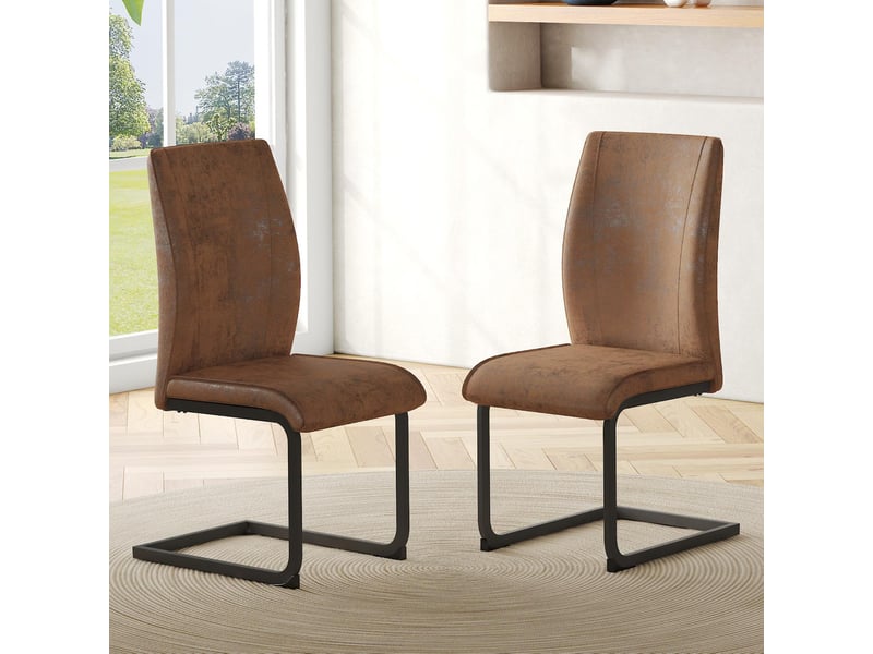  Lot de 2 chaises de salle à manger en tissu marron pieds en métal noir W3658P471692 - Conforama B