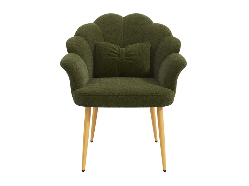  Fauteuil 1 place en tissu teddy vert avec dossier pétale et pieds dorés  - Conforama A