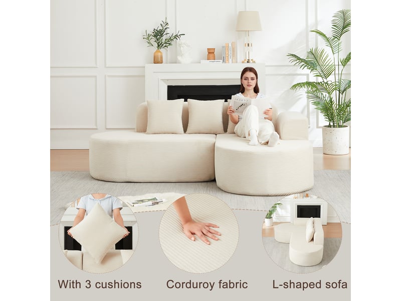 Canapé d'angle, canapé modulable, design moderne, 220 cm, en velours tricoté, mobilier pour espace de vie, forme incurvée - Conforama E