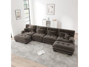 Canapé d'angle, canapé modulable – 4 places, en chenille, pouf amovible, forme u, style cloud, marron