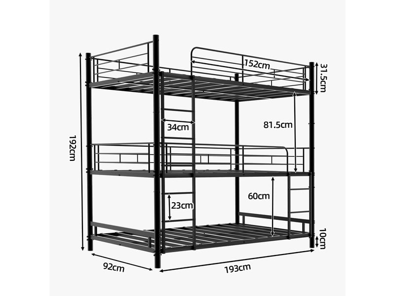  Lit superposé triple métal 90 × 190 cm, échelles, noir IKSETERA TRADING LTD - Conforama C