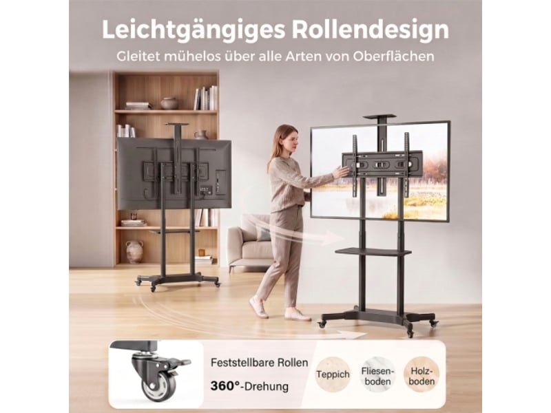  Support tv mobile réglable en hauteur pour tv 32-75, 2 étagères, métal, vesa 400x600 mm  - Conforama D