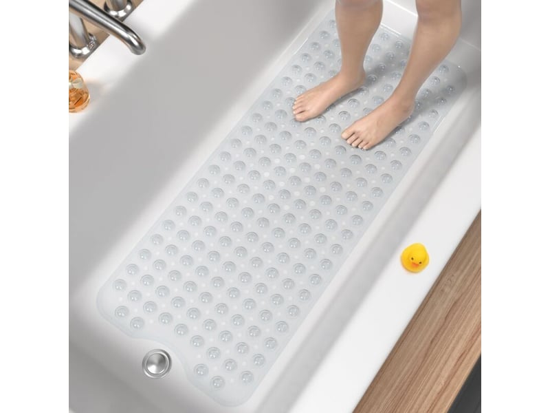  Tapis de baignoire antidérapant, 100 x 40 cm très long tapis de douche, lavable en machine tapis de bain sans bpa, transparent  - Conforama A