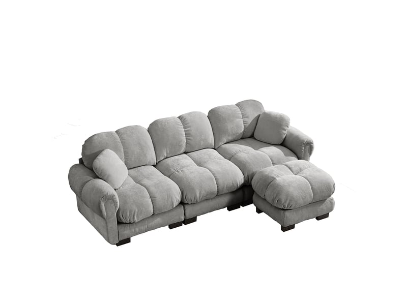 Canapé d'angle cloud à 3 places avec ottomane mobile et 2 petits coussins de décoration - gris clair - Conforama A