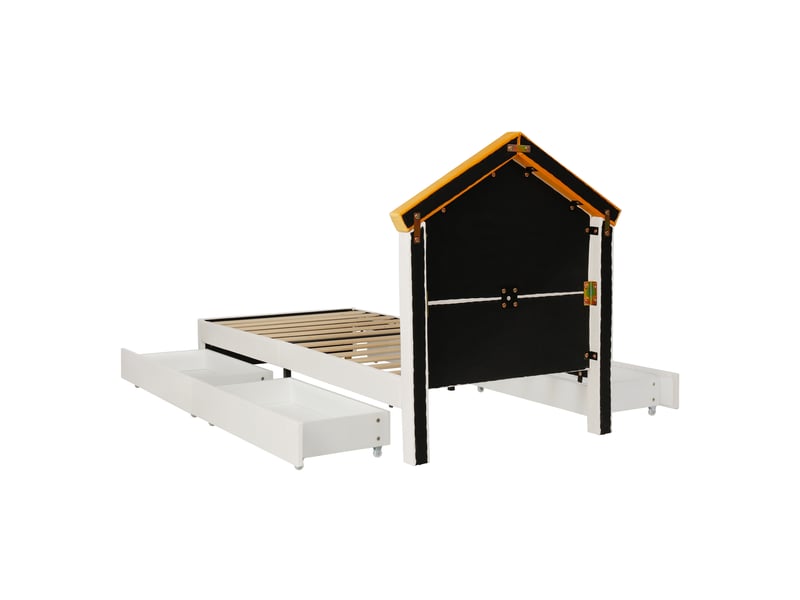  Lit enfant 90×200 cm cabane rembourré avec 4 tiroirs de rangement, beige  - Conforama D