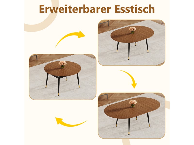  Table à manger ovale avec piètement métal stable - lpospi - plateau facile à nettoyer, mdf et métal - noir noyer  - Conforama E