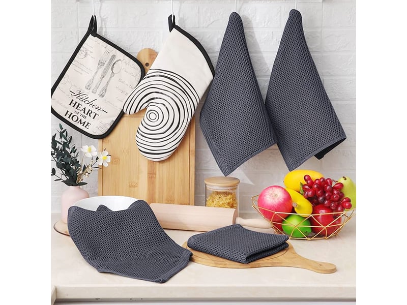  Lot de 4 ou 6 torchons de cuisine en coton gaufré 34 x 34 cm chicfurn  - Conforama B