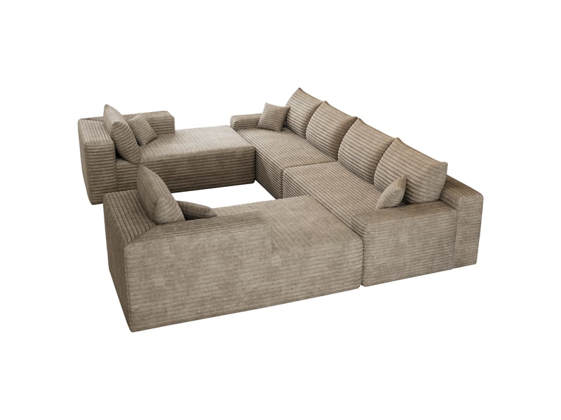  Canapé modulable convertible 302 x 242 x 83 cm 4 places avec 2poufs, canapé-lit sans structure, design minimaliste, velours côtelé, camel Bliss Lite - Conforama A