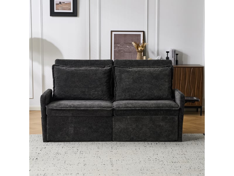  Canapé convertible 3-en-1 avec dossier réglable  - poches latérales, ports usb et usb-c, chenille - noir  - Conforama C