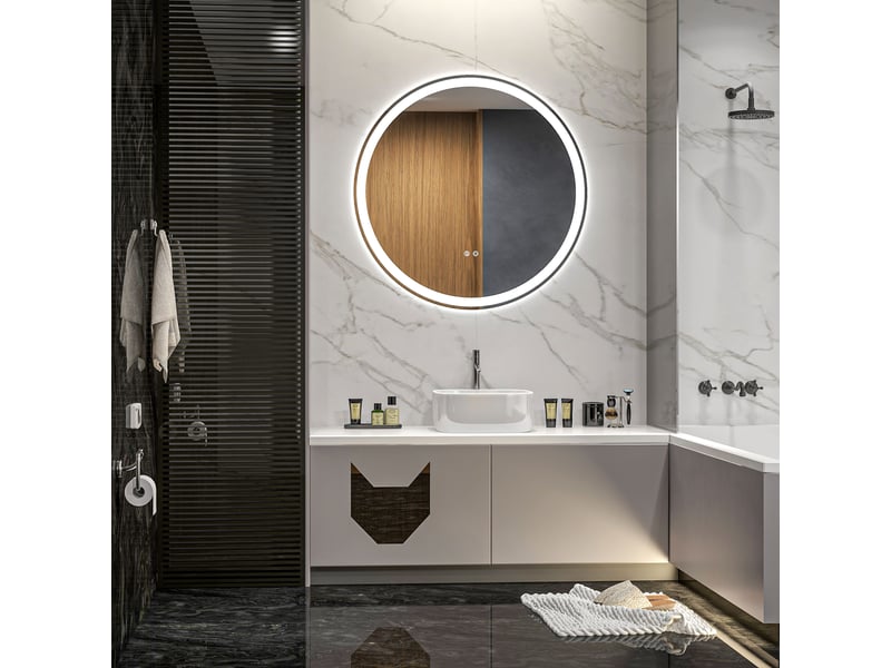 Miroir rond lumineux led de salle de bain 80 cm mural avec éclairage 3 couleurs tactile interrupteur 46w blanc argent - Conforama C