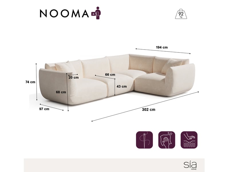  Canapé d'angle droit modulable 6 places en velours chenillé nooma NOOMA - Conforama C