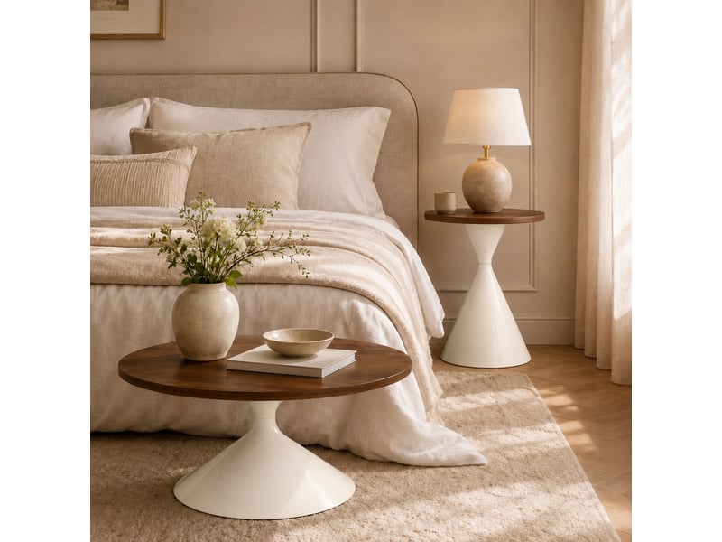 Lot de 2 tables basses gigognes rondes en brun et blanc et design conique en métal  - Conforama B
