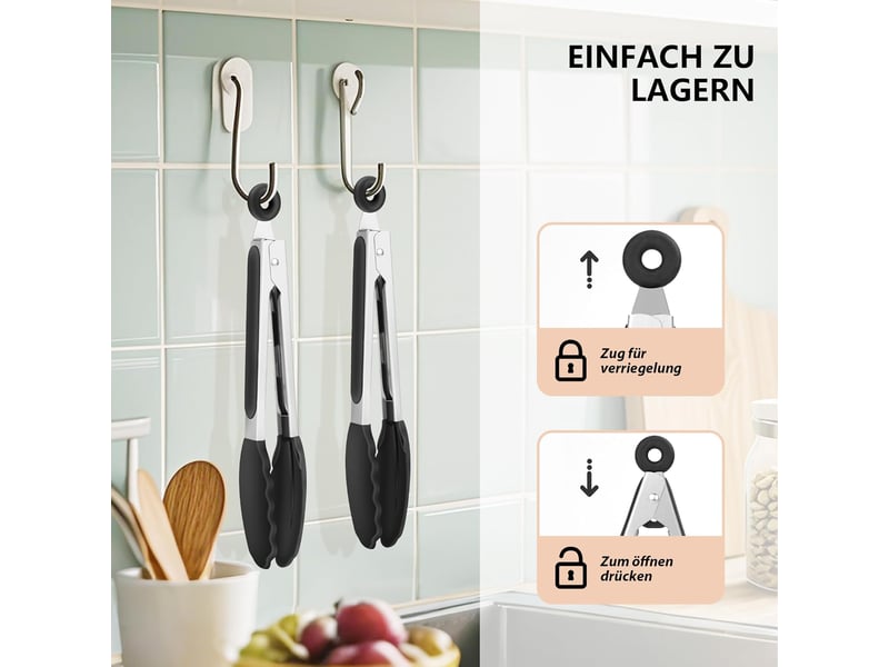  (26cm)pinces de cuisine, lot de 2, pince alimentaire en inox et silicone et poignée antidérapante, pince de cuisine résistant à la chaleur, idéales po QWE001044 - Conforama D