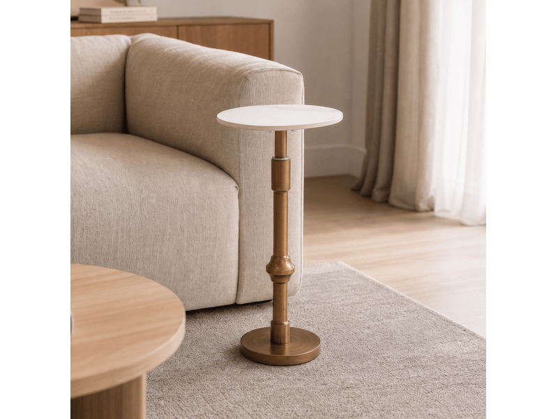  Table d’appoint plateau ovale réglable en hauteur 30x25x95 cm en métal couleur blanc, design simple  - Conforama D