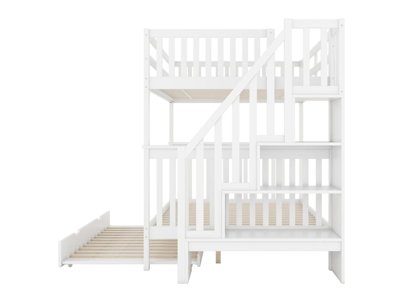 Lit superposé 140x200 cm, lit gigogne, escalier-rangement et garde-corps hauts - Conforama E