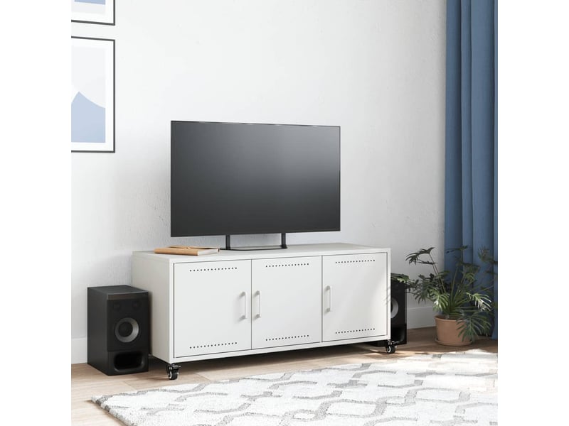  Meuble tv - banc tv - meuble de rangement blanc 100,5x39x43,5 cm acier  - Conforama C