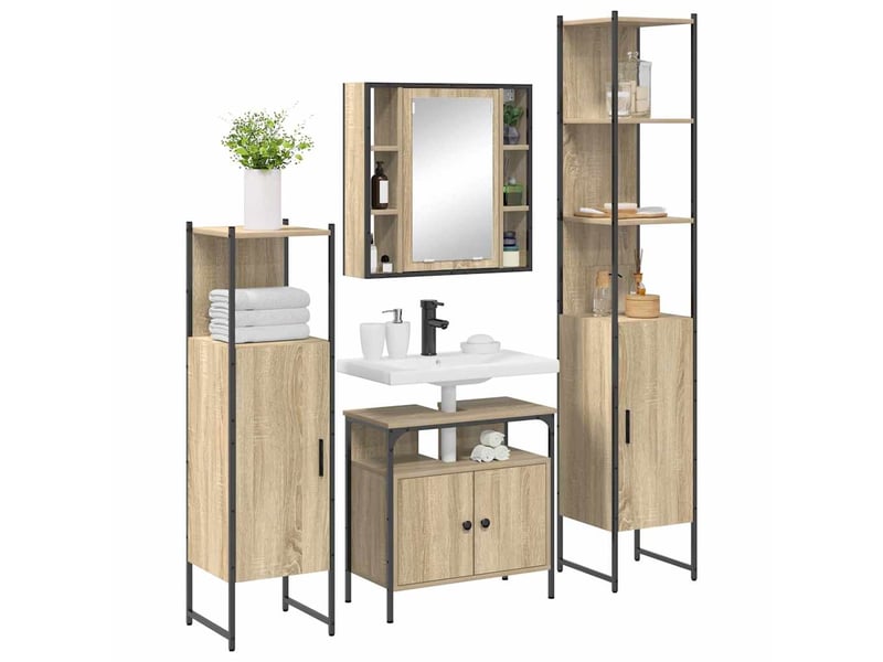 Ensemble de mobilier de salle de bain 4 pc chêne sonoma cf64519  - Conforama C