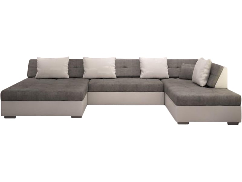 Canapé D'Angle Panoramique Convertible OTIA XXL - 6/7 Places - Simili Et Tissu - Angle Droit Ou Gauche - Gris/Noir - 12