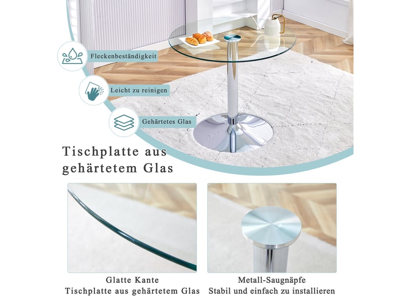  Table à manger ronde en verre et métal argenté d 85 x h 76 cm W3658P438222 - Conforama D